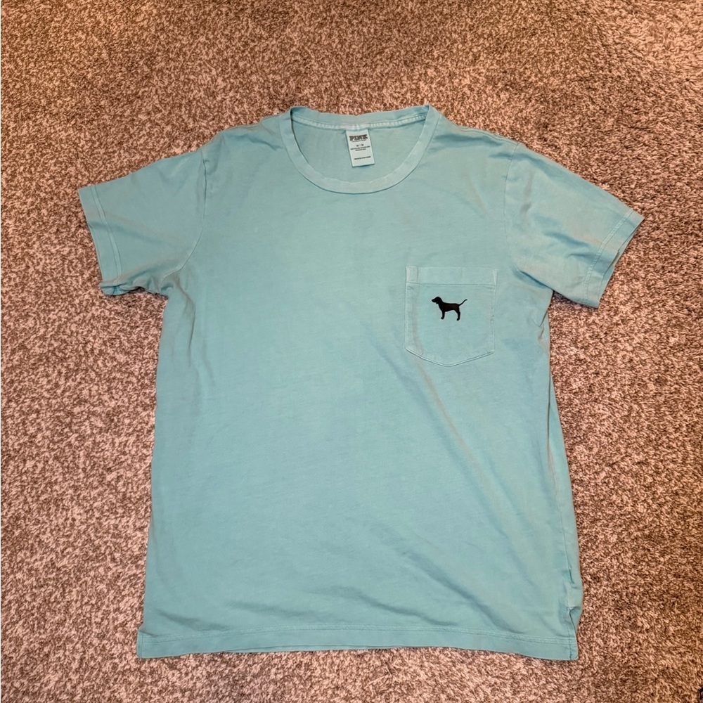 PINK Victoria's Secret Light Aqua Pocket Tee with Dog Logo